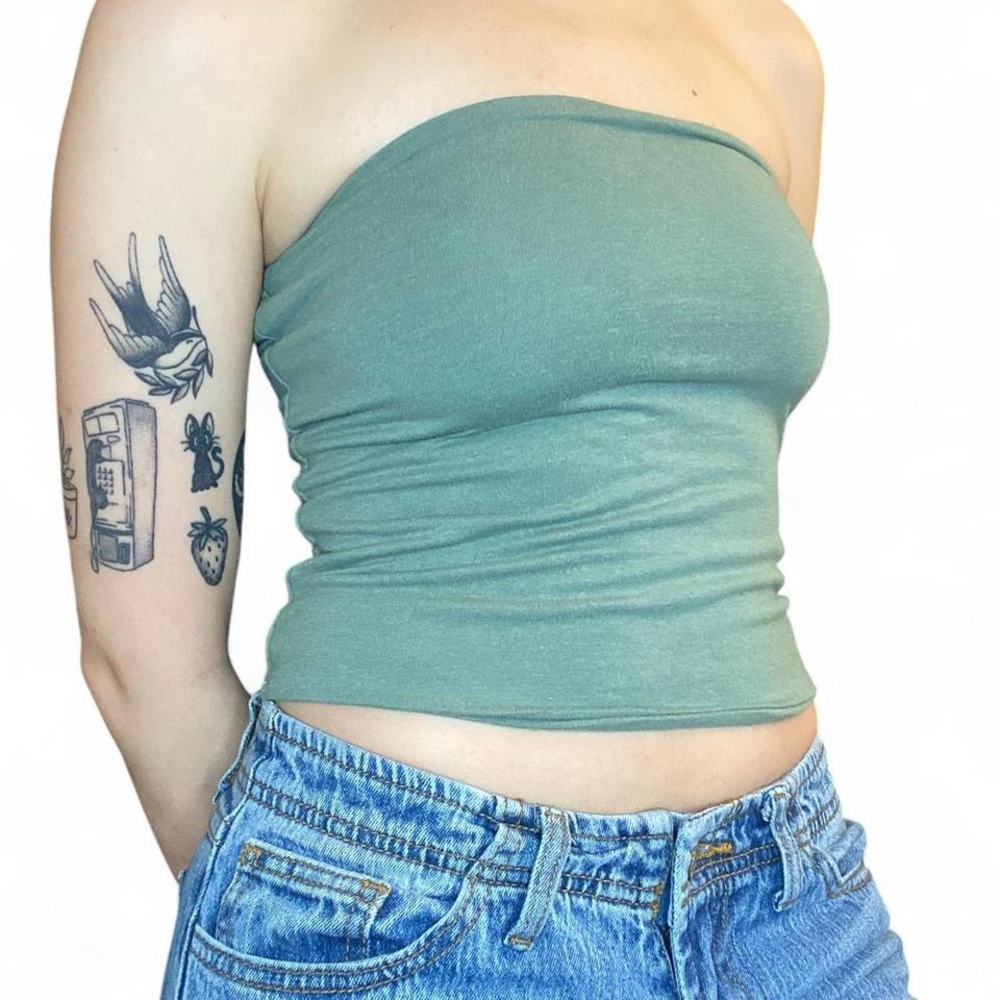 Green Strapless Tube Top y2k